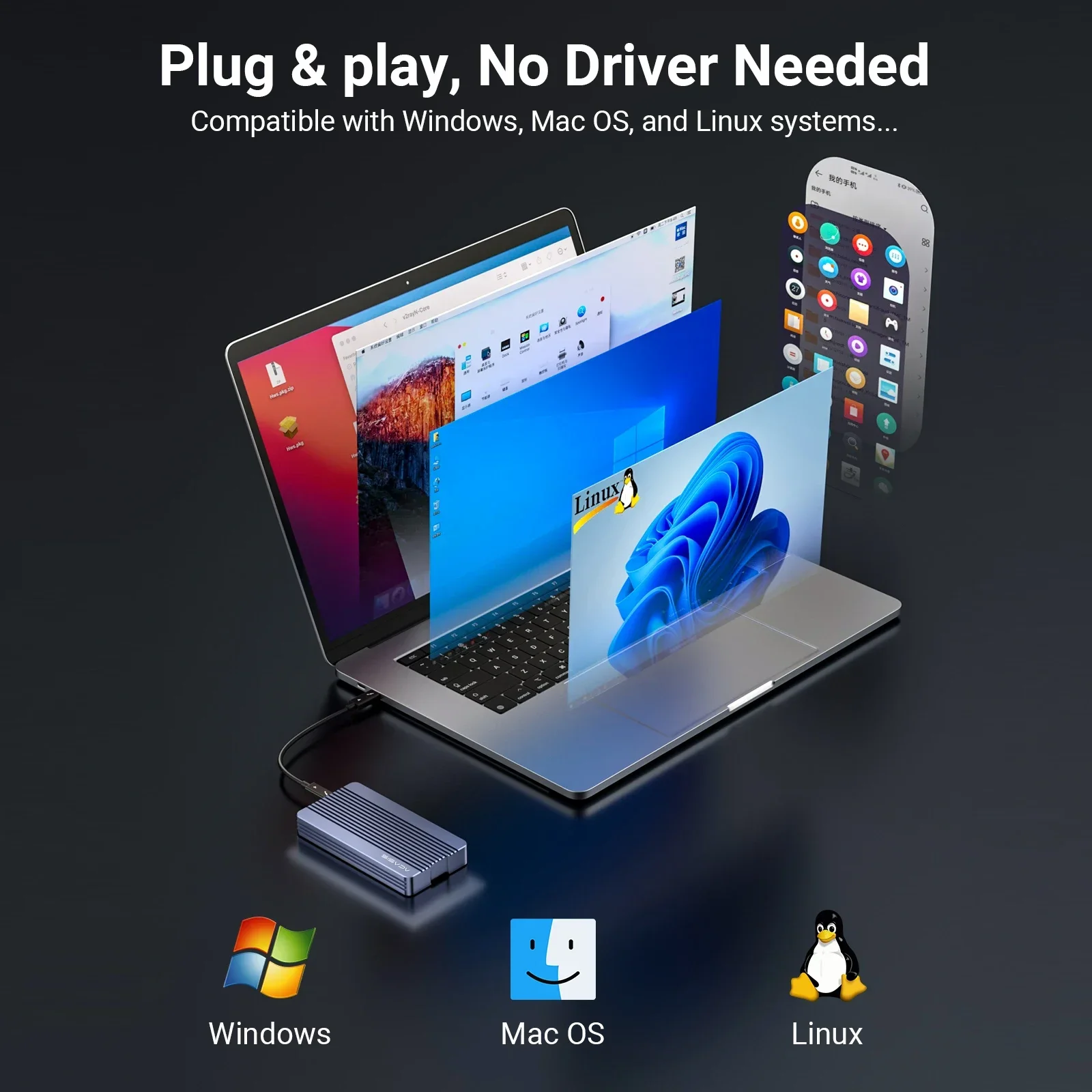 Acasis Thunderbolt 3 Di Động Kèm M.2 NVME SSD SSD Laptop Máy Tính Để Bàn Bên Ngoài Vỏ Loại C 40Gbps Cao tốc Độ