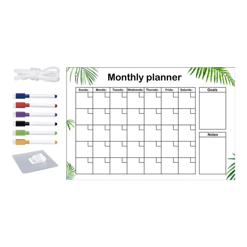 Monthly Calendar Whiteboard With 6 Pens Erasable Acrylic Transparent Board Hanging Whites Board Monthly Planner Notepad