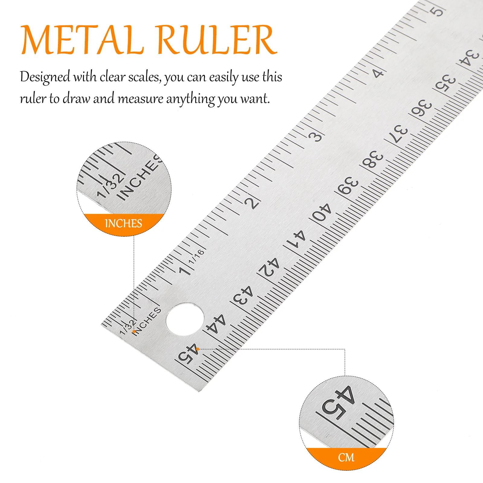 45Cm Stainless Steel Soft Cork Ruler Smooth Clear Scale Straight Edge Measuring Tool For Students Office School Drafting