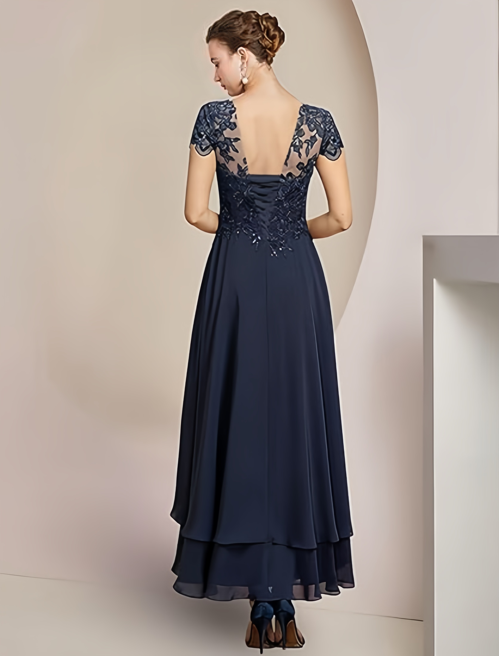 TXxuelian dentelle mère de la mariée robes pour mariage à manches courtes à volants en mousseline de soie robe de soirée thé longueur femmes robe formelle