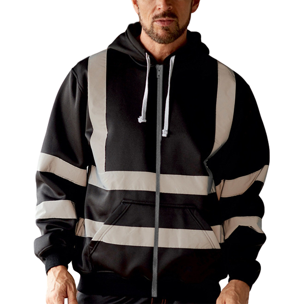 Masculino com capuz zíper topos moda alta visibilidade moletom reflexivo para homens jaqueta bomber bolsos laterais casaco respirável topos