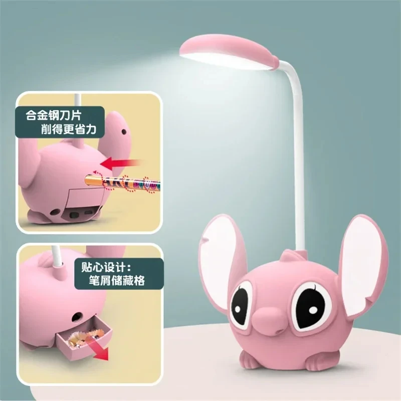 Disney Stitch USB-Lade-LED-Schreibtischlampe, niedliches Cartoon-Studie-Augenschutz, Nachtlicht, Raumdekoration, Urlaubsgeschenke für Mädchen und Kinder