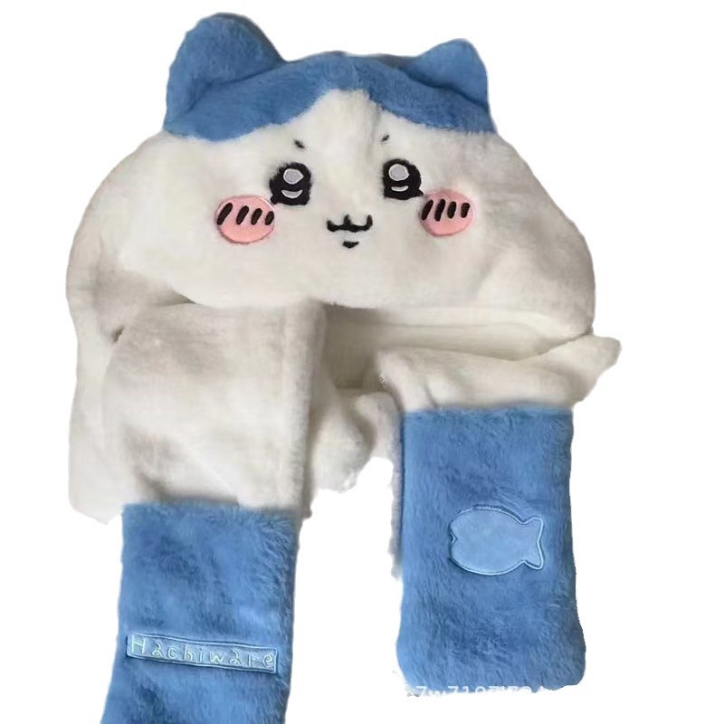 Miniso Chiikawa Gijkawa Hat Scarf Three-piece Set Winter Sweet Plush Warm Thicken Cartoon Integrated Style