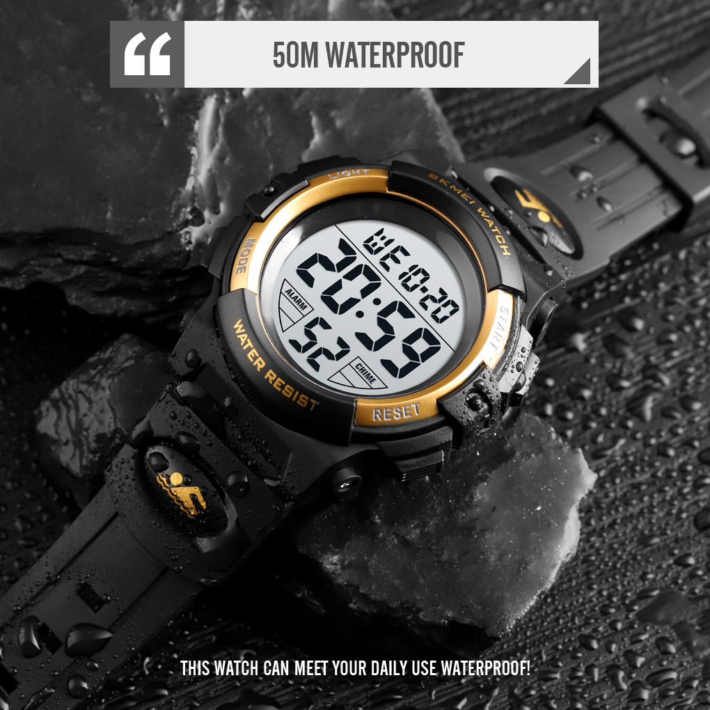 Skmei crianças led eletrônica relógio digital cronógrafo relógios esportivos 5bar à prova dwaterproof água crianças relógios de pulso para meninos meninas