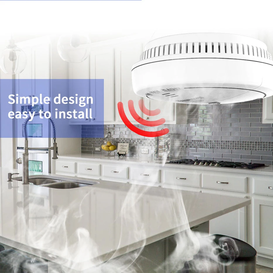 433MHz เครื่องตรวจจับควันไฟไร้สาย Sensor 80db เสียงปลุก Smokehouse ผสมสำหรับ Smart Home Security Alarm System