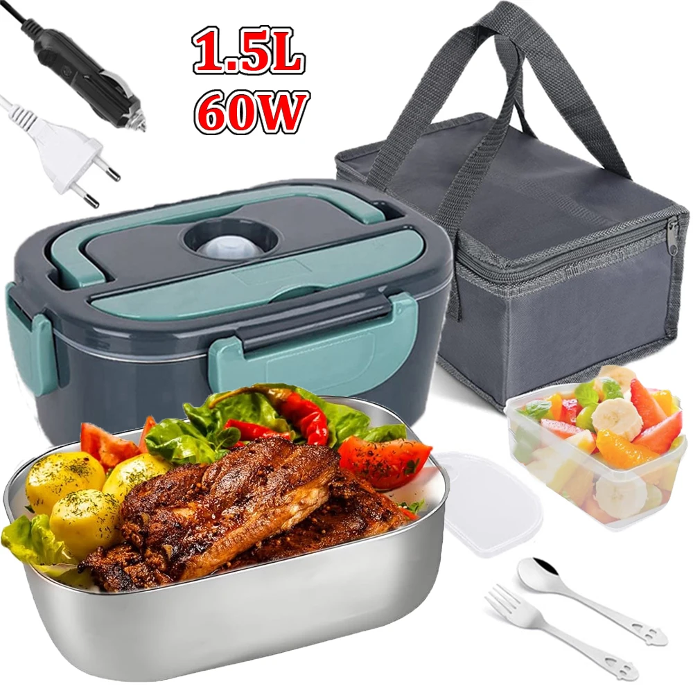 1.5L 60W Elektrische Lunchbox Voedselverwarmer Draagbare Voedselverwarmer voor Auto Of Thuis Lekvrije Lunch Verwarming Magnetron voor Truckers