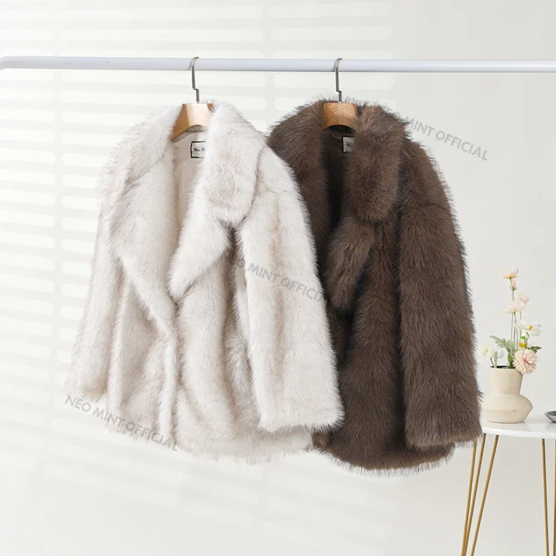 Neo Mint 2024ฤดูหนาวFaux Fur Coatผู้หญิงแบรนด์แฟชั่นFluffy Fox Furเสื้อกันหนาวOuterwearสาวStreetสไตล์Furryเสื้อแจ็คเก็ตอุ่น