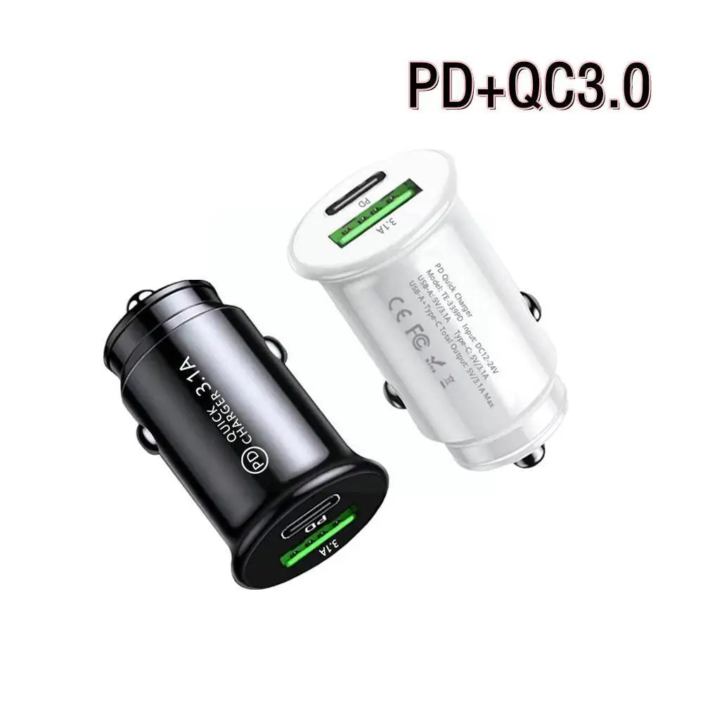 Cargador de coche Qc3.0, carga rápida, blanco, negro, Mini forma, carga de teléfono, ranura Pd F8v8, encendedor C para coche, tipo móvil, 20w, Usb Z1B9