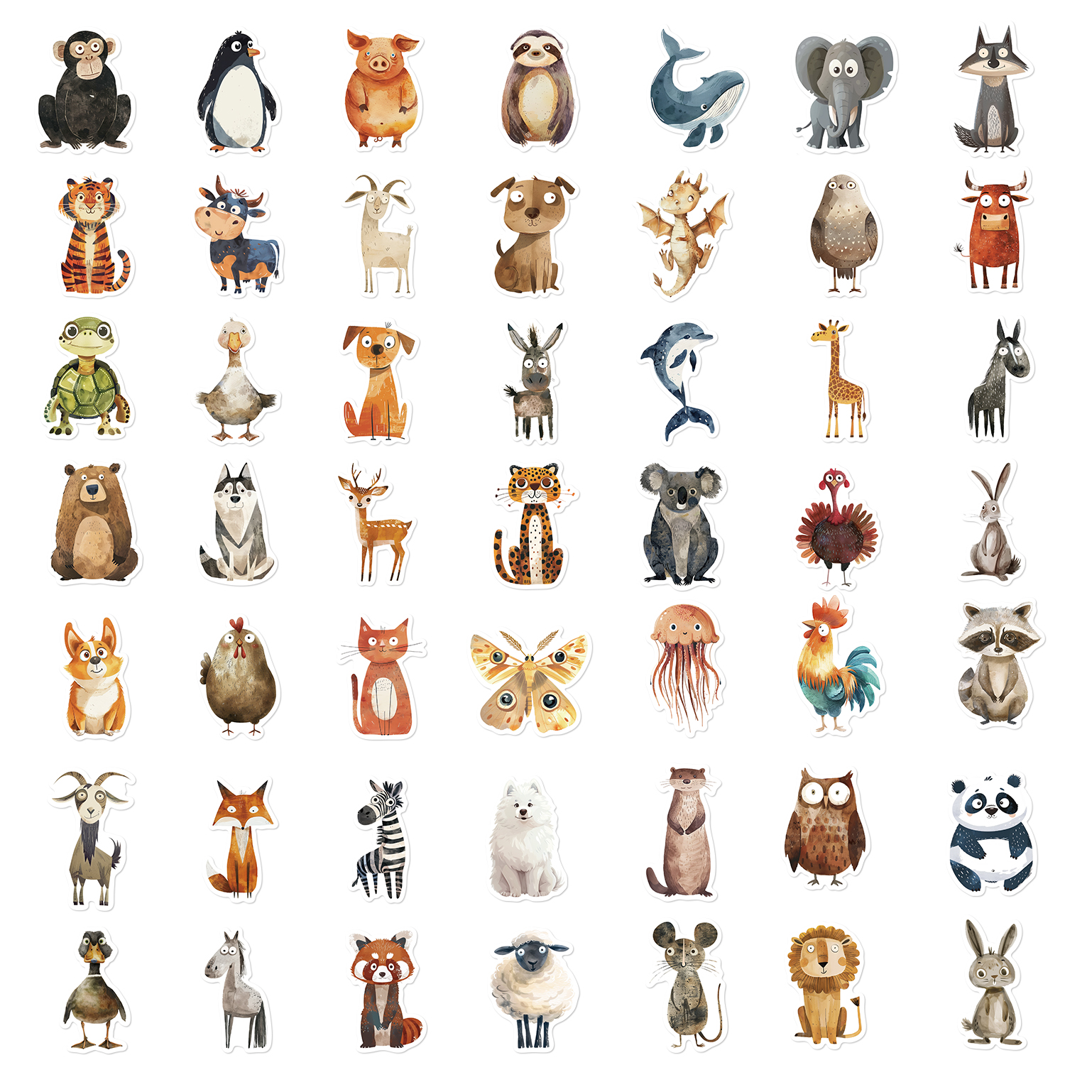 50 個かわいい奇妙な水彩動物漫画ステッカー DIY ラップトップ電話荷物カップ防水落書き自転車車デカール