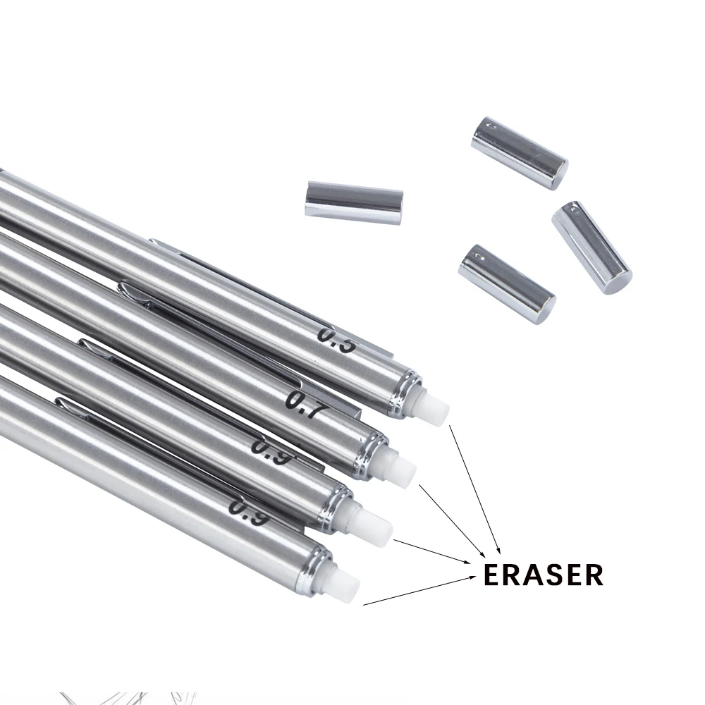 Conjunto de lápis mecânico de metal com aperto de lápis leva arte desenho estudante material de escritório 0.5/0.7/0.9/2.0mm lápis automático