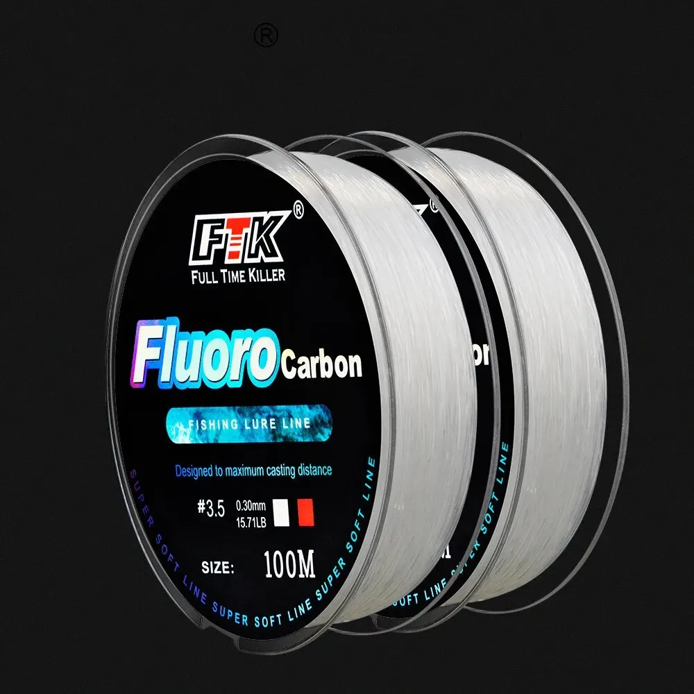 Lenza da pesca con esca in fluorocarbonio da 100 m, pesca a mosca in fibra di carbonio, pesca selvaggia, pesca in mare, accessori per la pesca, strumenti, all'aperto