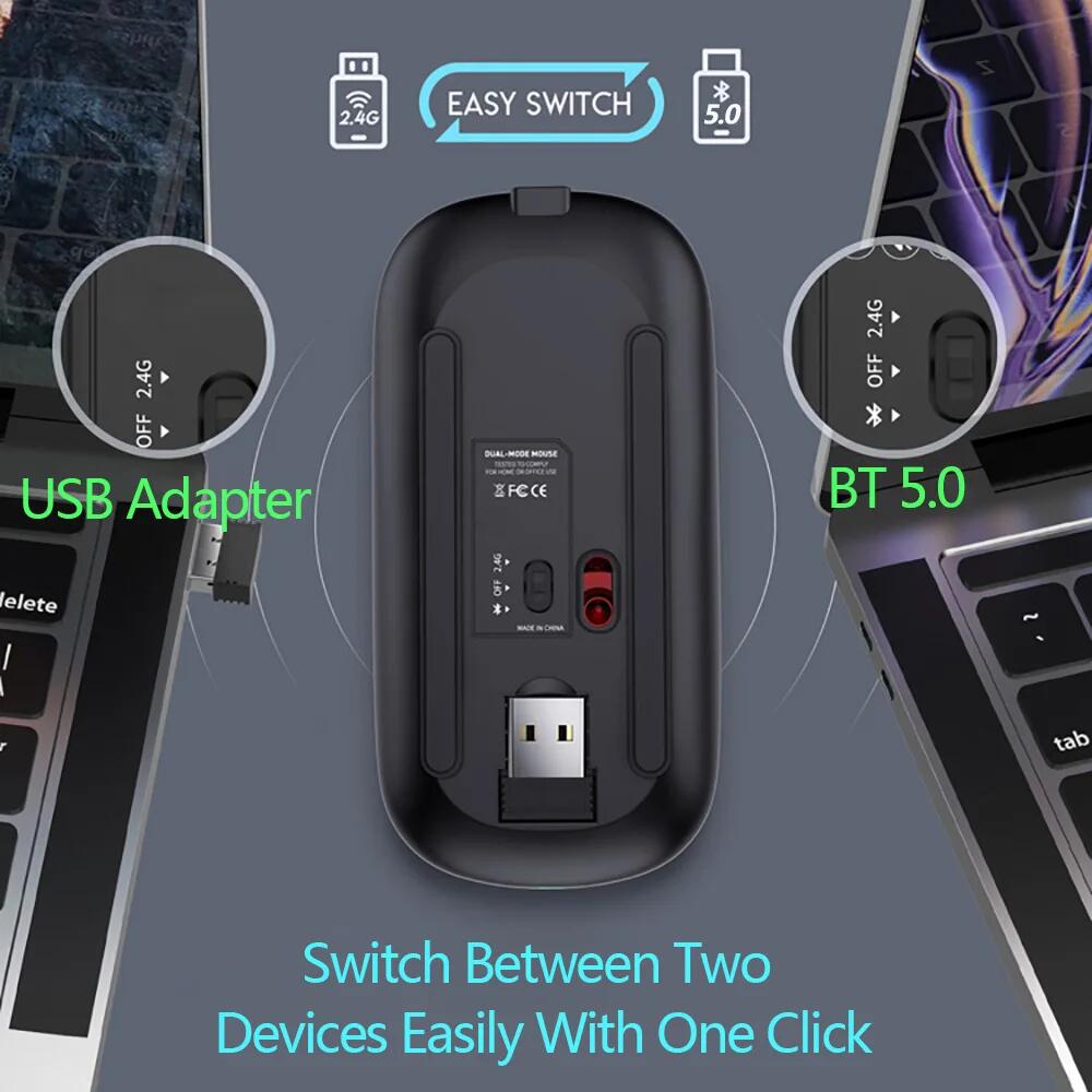 Mouse sem fio Bluetooth, USB Optical, Recarregável, Computador, Laptop, PC, Macbook Gaming, Gamer, Novo, 2.4GHz, 1600DPI