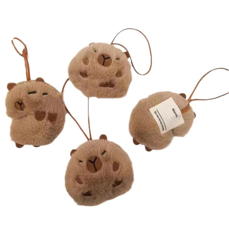 Kawaii Plush Capybara Keychain Anti-lost Mark Name Tag Key Holder For Kid Kindergarten Backpack Pendant Decor