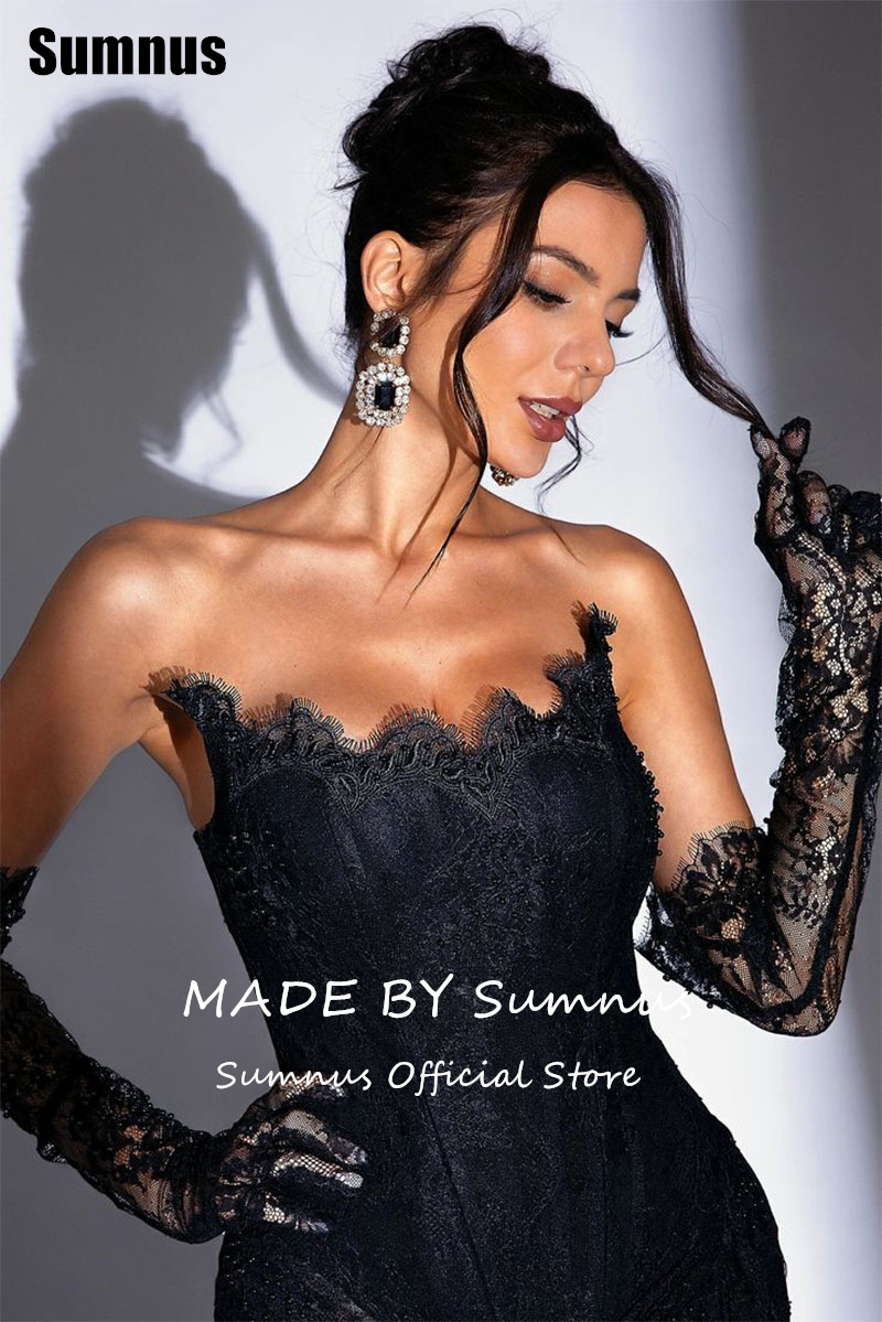 SUMNUS สีดํา Mini สั้น Mermaid Prom ชุดลูกไม้ Elegant Strapless เซ็กซี่ชุดราตรี Gowns อย่างเป็นทางการที่กําหนดเอง