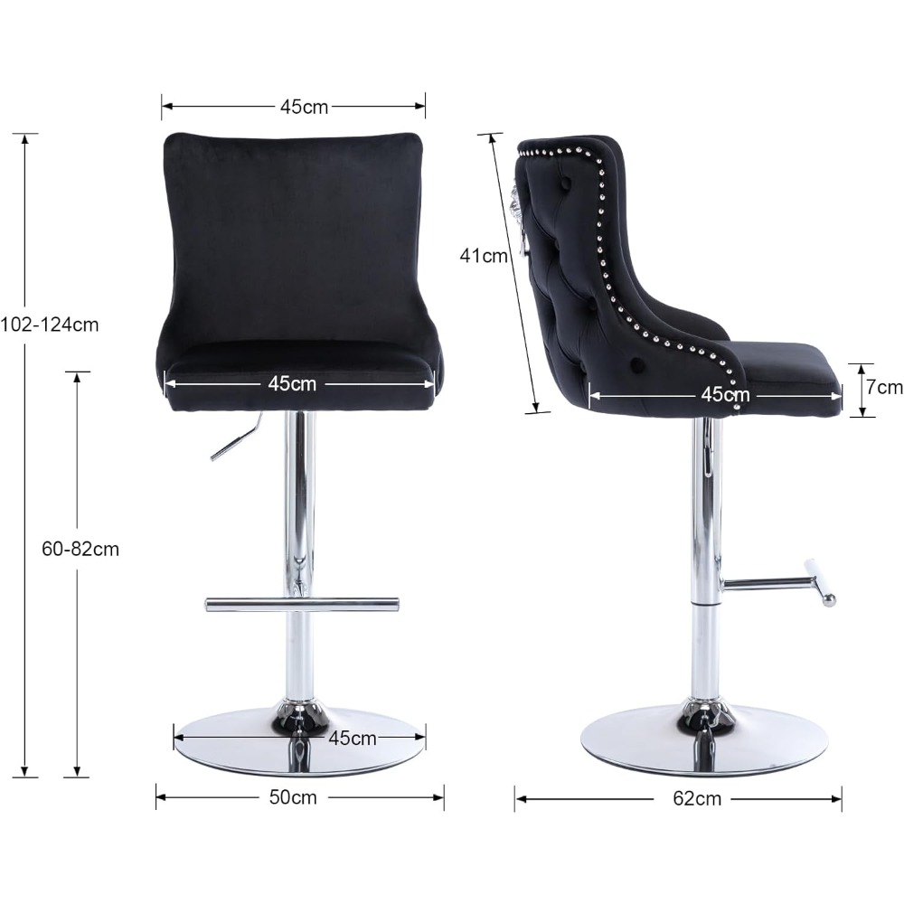 Modern Velvet Bar Stools Set of 2, Counter Stools with Lion Knocker, Height Adjustable