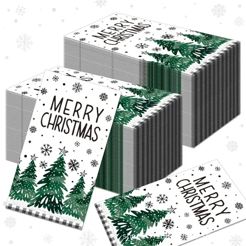 20pcs 34.2*40.6cm Long Paper Napkins Christmas Tree Snowflake Pattern Large Size Napkins Christmas Decoration Paper Placemats