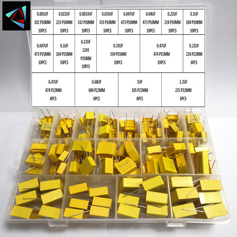 160 шт. 18 значений X2 предохранительный конденсатор 275VAC 102K-225K 1 нФ ~ 2,2 мкФ набор в ассортименте