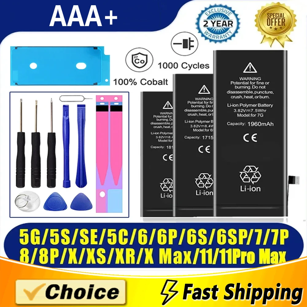 Batería de 0 ciclos de alta calidad para iPhone 5 5S 5C 6 6S 7 8 Plus X XR XS 11 Pro Max 7 8 Plus para iPhone 7 iPhone 6s plus