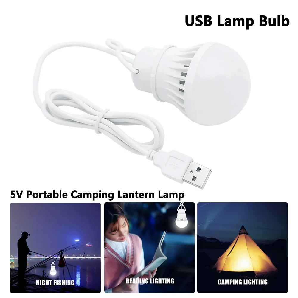 Żarówka USB 3/5/7W 5V Przenośna latarnia kempingowa Lampa LED do czytania książek na zewnątrz Namiot kempingowy Oświetlenie awaryjne