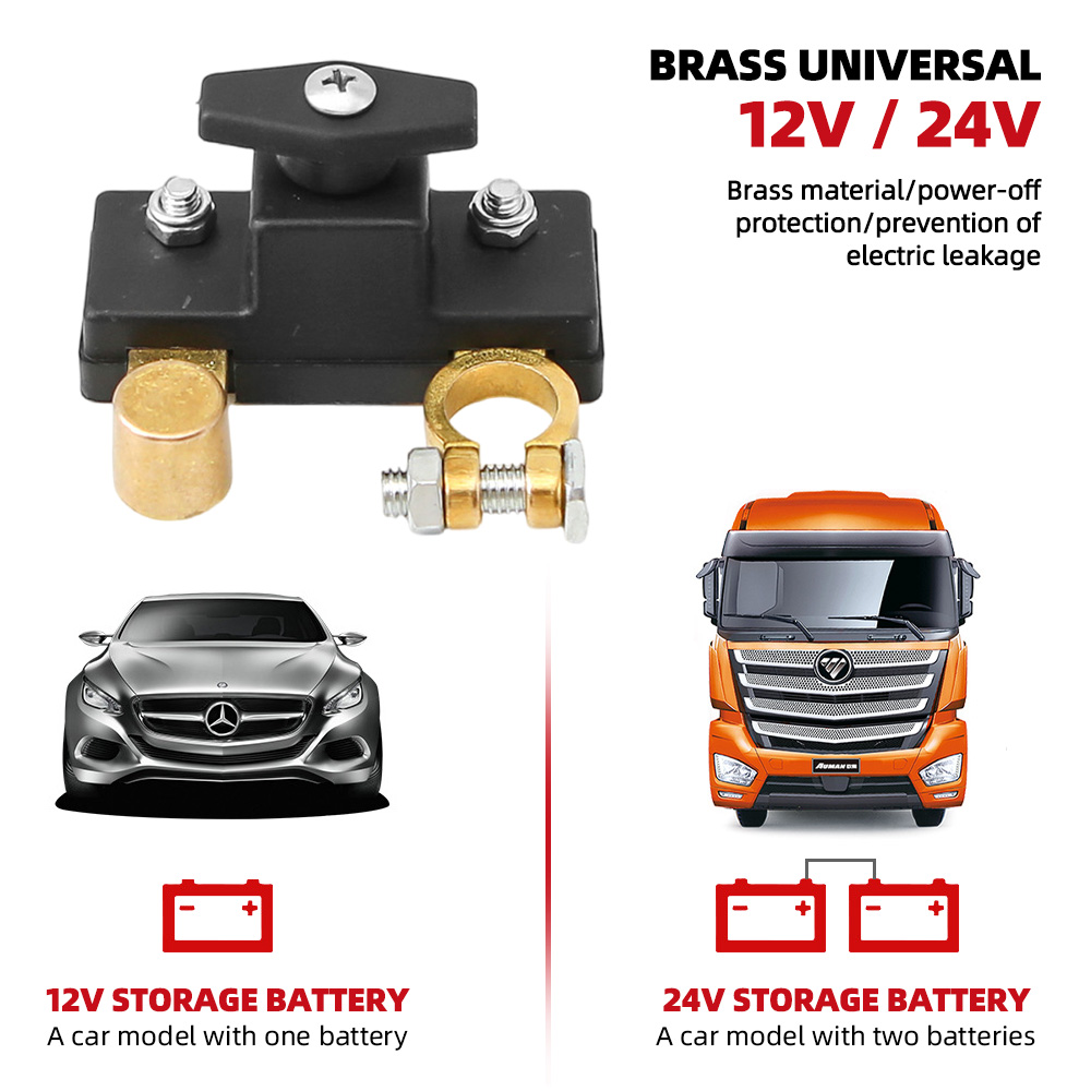 Interruptor de desligamento negativo de latão com bateria 100 A, interruptor mestre de desconexão da bateria, interruptor de corte/desligamento de energia 12-24V, bateria D