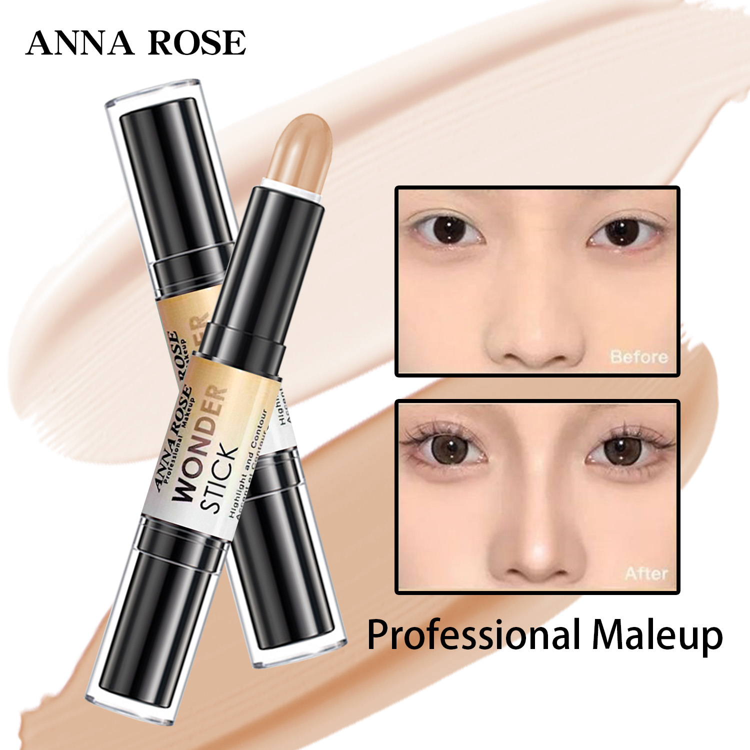 Double-headed shaving stick, high-gloss, waterproof, sweat-proof, high nose bridge, face-lifting, nose shaving pen, novice