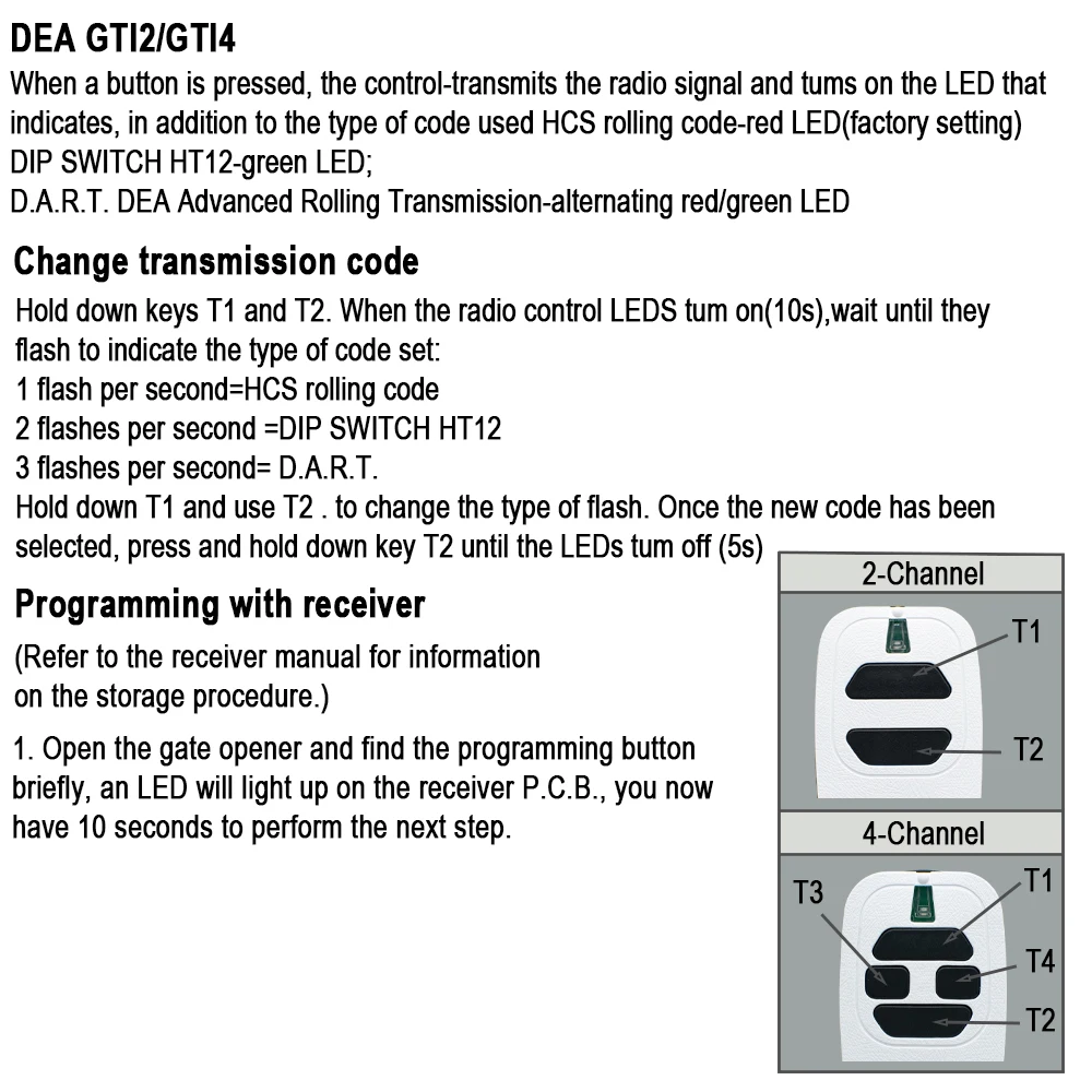 1/2/3/5/10pcs DEA GT2 GT4 GTI2 GTI4 GTI2N GTI4N GTI2M GTI4M TR2 TR4 TR2N TR4N GENIE 273 273L Garage Door Remote Control 433MHz