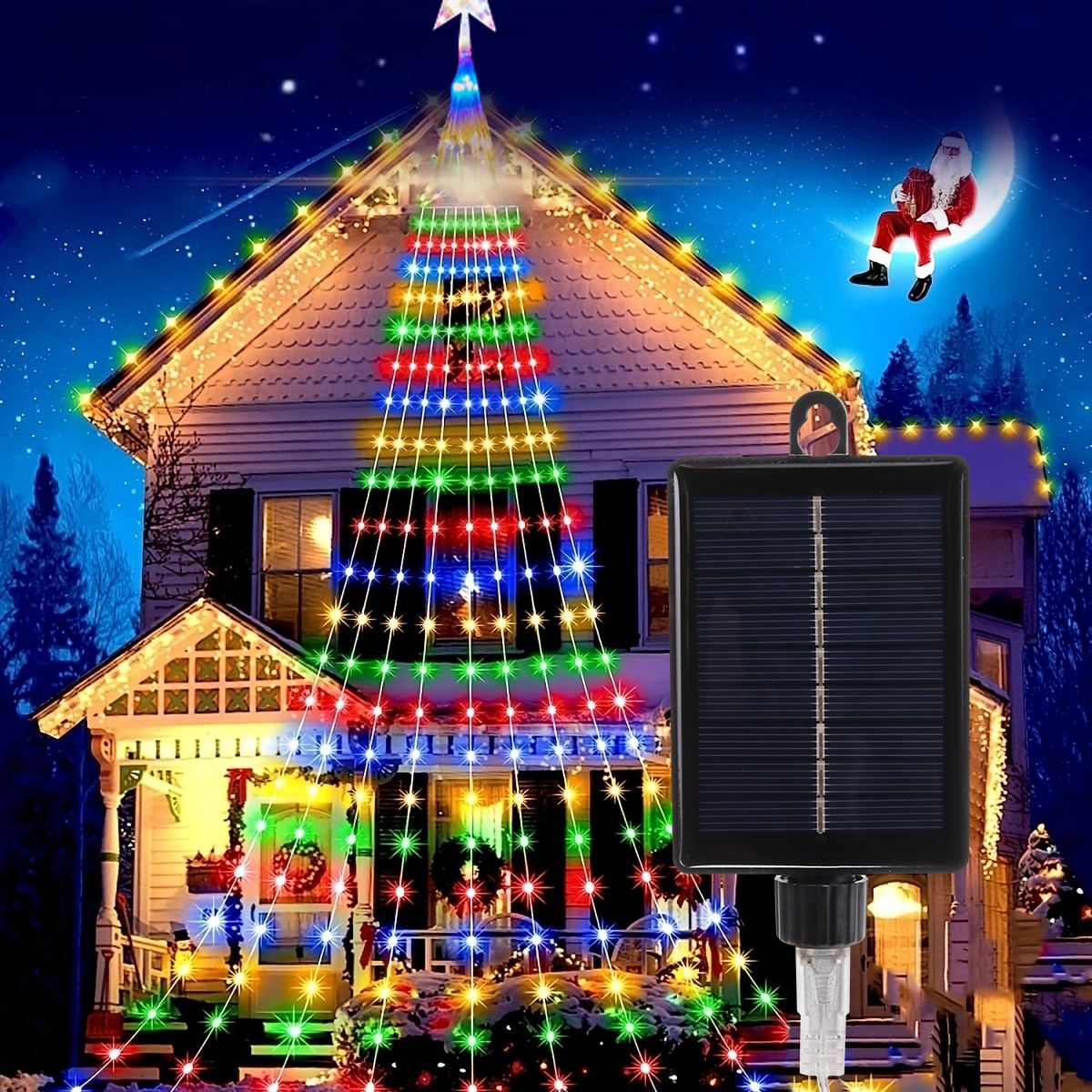 พลังงานแสงอาทิตย์กลางแจ้ง String ไฟ,280 LED Star Fairy ไฟ 9 Strands 9.8ft น้ําตกต้นไม้ไฟ 8 โหมดกันน้ําสําหรับตกแต่งสวน
