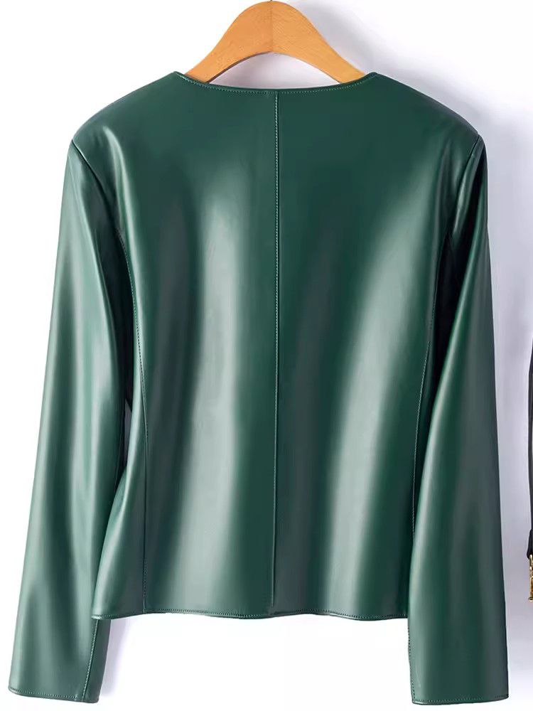 新しい女性春秋レザージャケット ヴィンテージOネックシングルブレストルーズシープスキンジャケット カジュアルショートコートスプリットレザー