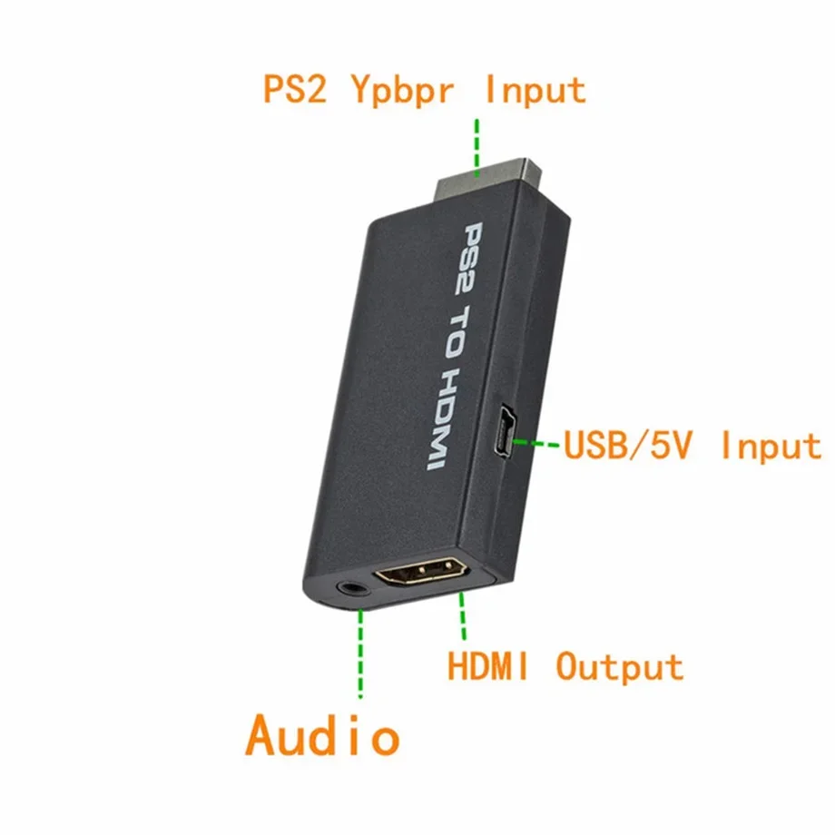 PzzPss PS2 zu HDMI-kompatibler Audio-Video-Konverter 480i/480p/576i mit 3,5-mm-Audioausgang unterstützt alle PS2-zu-HD-Anzeigemodi