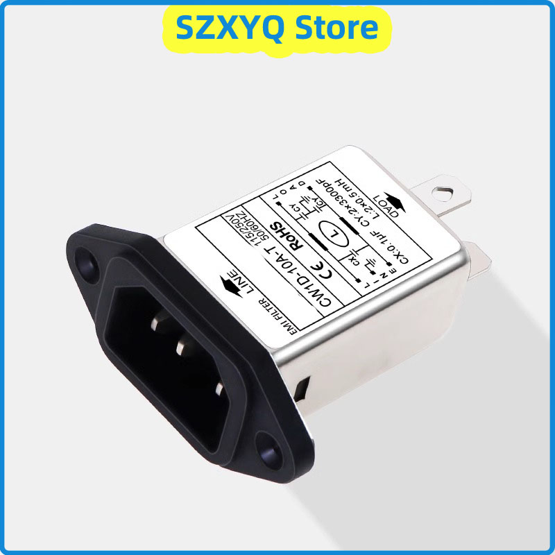 Filtro EMI de potencia monofásico AC T-Socket CW1D-3/6/10A-T 250V purificador de energía de Audio suprimir señales de interferencia electromagnética