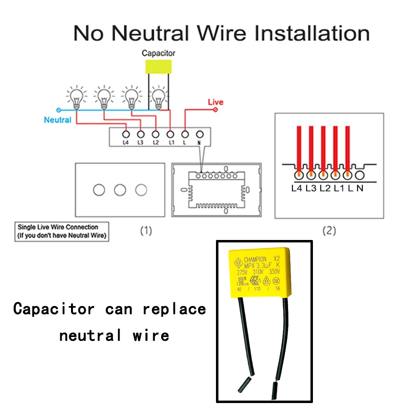 capacitor 3.3UF 275VAC anti-light flash safety capacitor.Suitable for smart touch switches without neutral, electric fans, etc