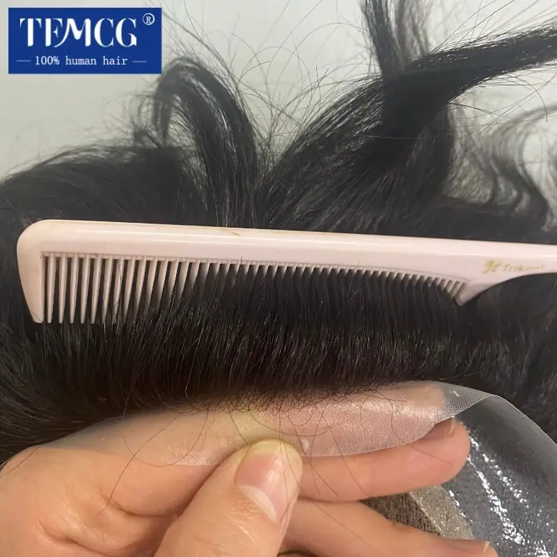 โปรโมชั่นออสเตรเลีย-คู่ชั้น 100% ผมมนุษย์ธรรมชาติ Toupee ชายผมเทียมลูกไม้ PU ฐาน Breathable ระบบวิกผมสําหรับชาย