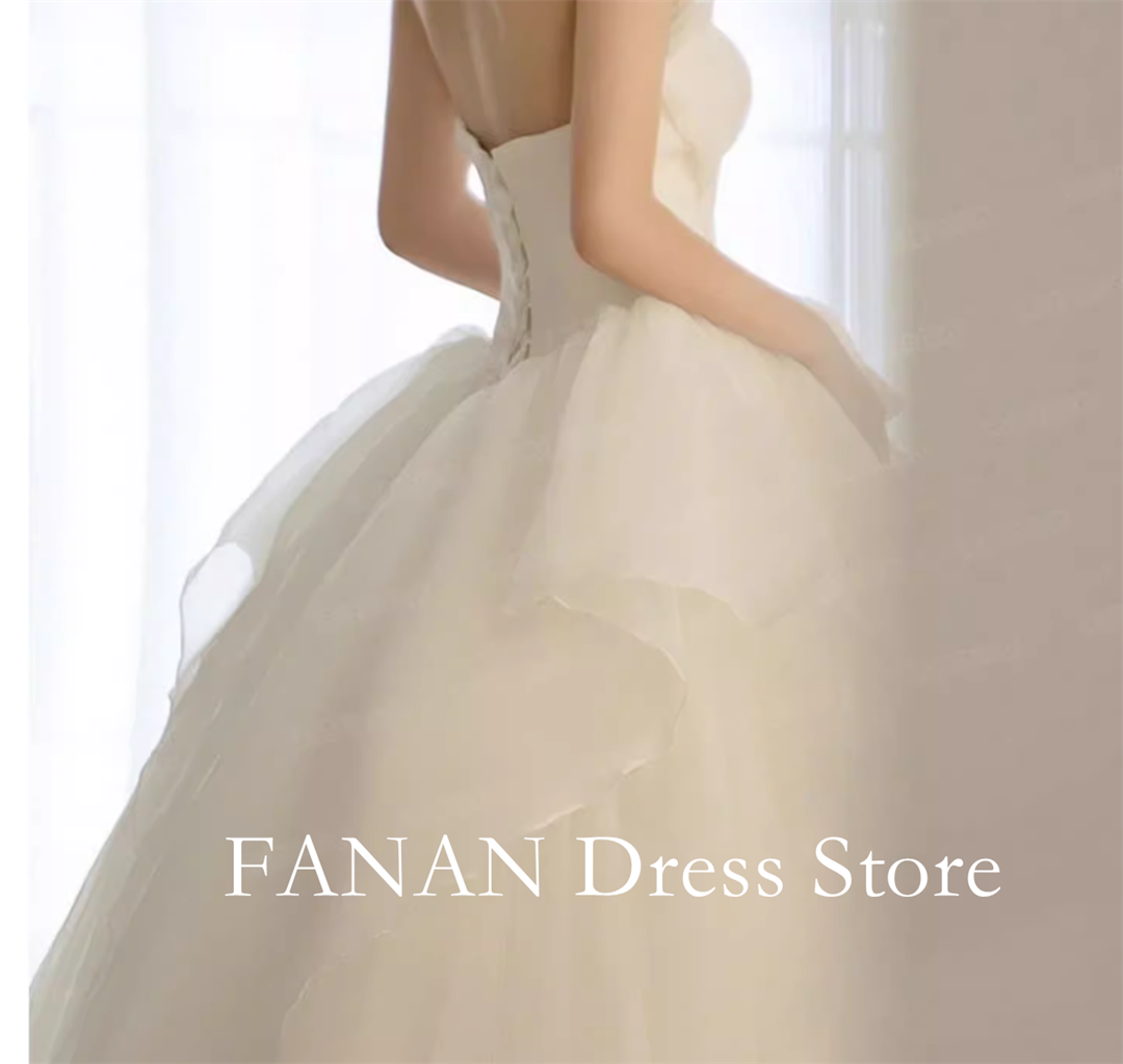 FANAN Customized Korean Strapless Ivory Organza Wedding Dress Elegant A-Line Corset Back Classic Bride Dresses Bridal Gowns