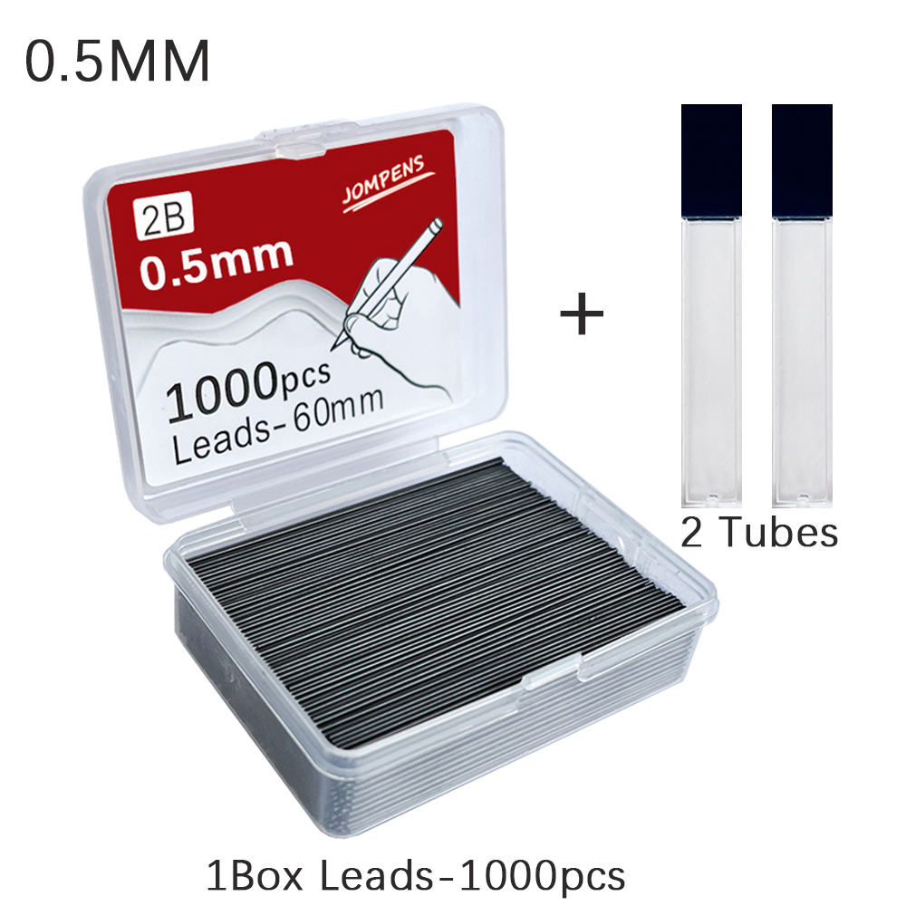 1000 peças lápis mecânico chumbo 0.5 0.7 0.9mm 2b 60mm desenho de arte lápis automático recargas substituíveis com 2 tubos de papelaria