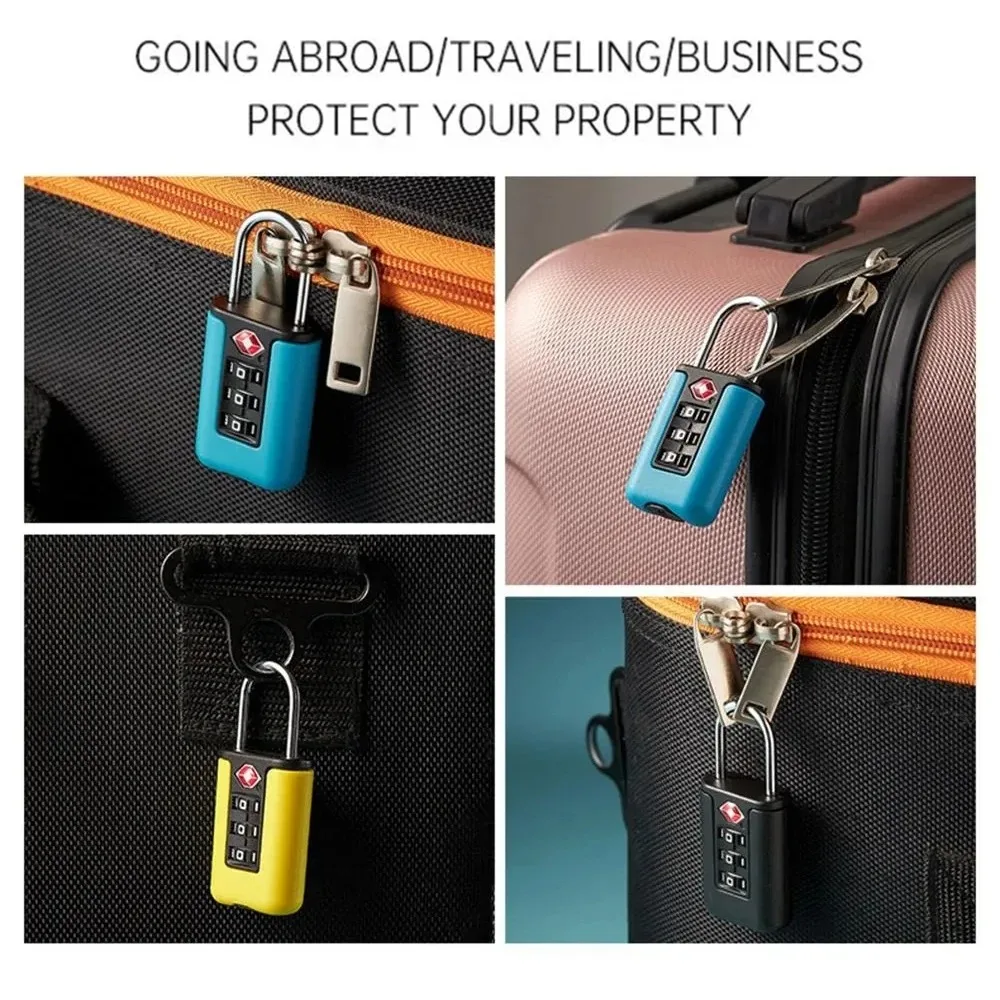 Trava de código alfandegário tsa para bagagem de viagem, senha mutável, cadeado preto com design de contraste, cadeado com combinação de 3 dígitos