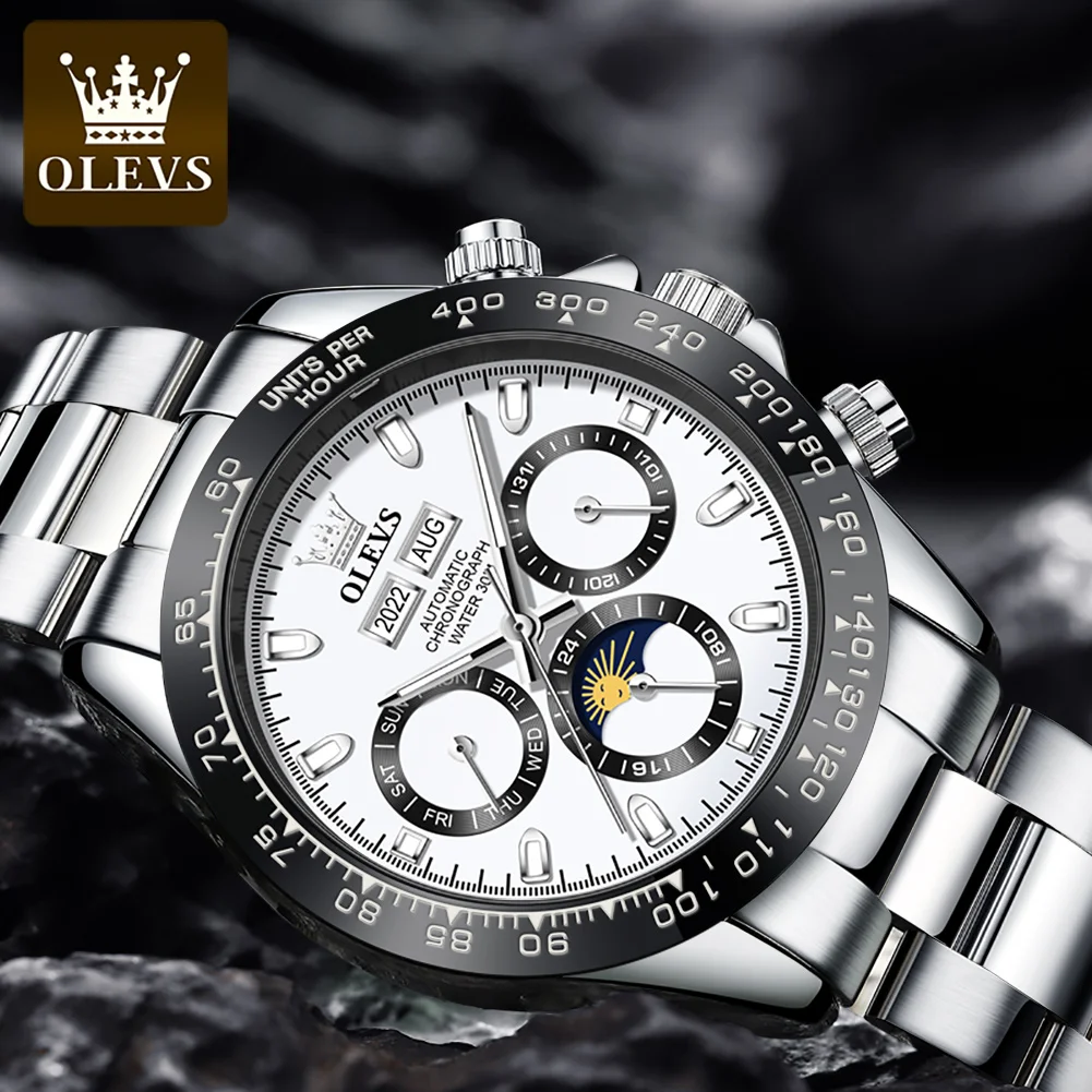 OLEVS 6654 luksusowy męski zegarek chronograf automatyczny mechaniczny zegarek na rękę wodoodporny świecący top markowy zegarek dla mężczyzny data Sport