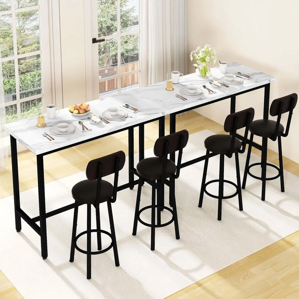 Rectangle Dining Table Set for 2 With MDF Tabletop & PU Leather Chairs - Bar Pub Set for Small Space Kitchen, Living Room,