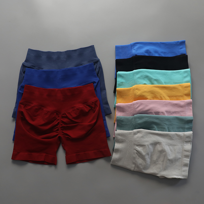 Pantalones cortos de impacto con banda de cintura baja acanalada, pantalones cortos de Yoga sin costuras, pantalones cortos de entrenamiento para gimnasio, pantalones cortos para correr elásticos de altura