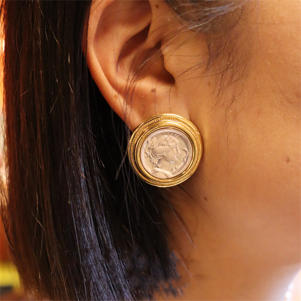 Colar e brincos com pingente retrato pérola alienígena para mulheres, conjuntos de jóias vintage para menina, moda