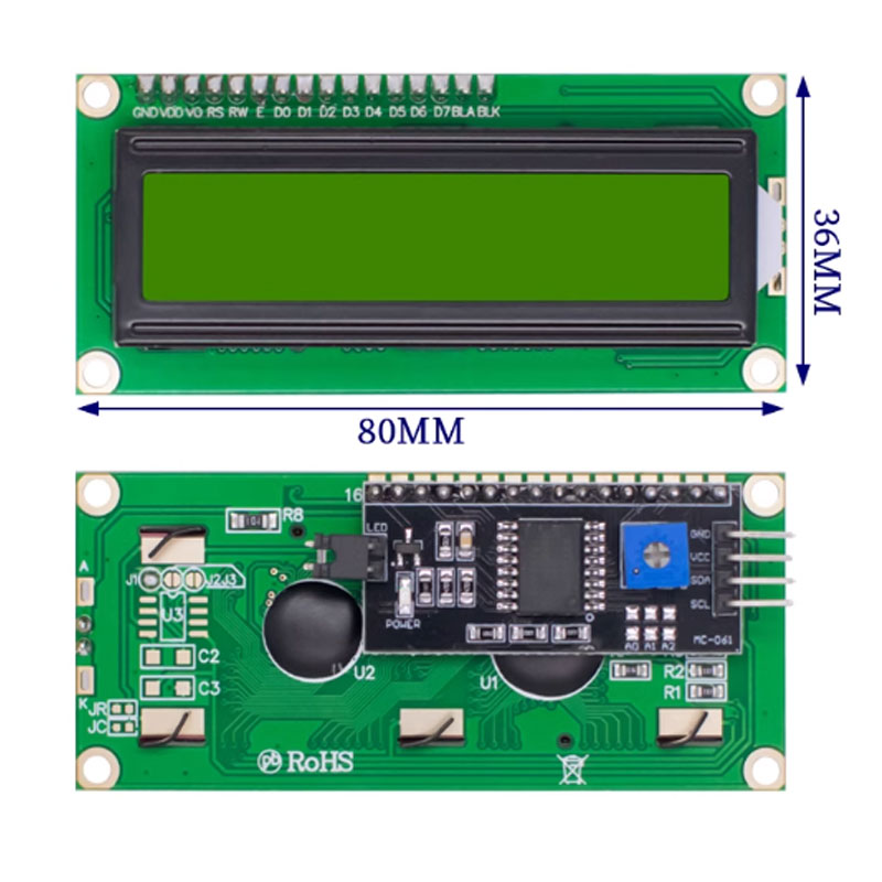 LCD1602A Pantalla Azul/Verde IIC/I2C 1602 Módulo LCD Compatible con Arduino r3 Pantalla LED con retroiluminación