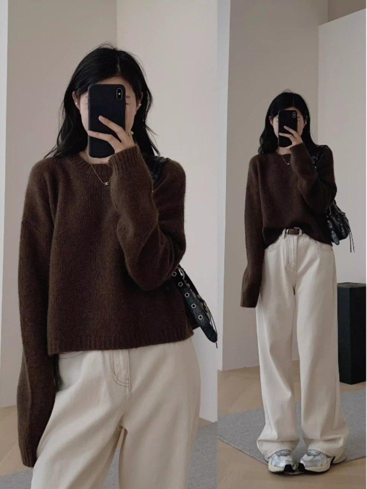 Suéter F de Tricô com Manga Curta em Pelúcia de Urso, Estilo Novo de Primavera e Outono, Moda Casual, Top de Gola Redo...