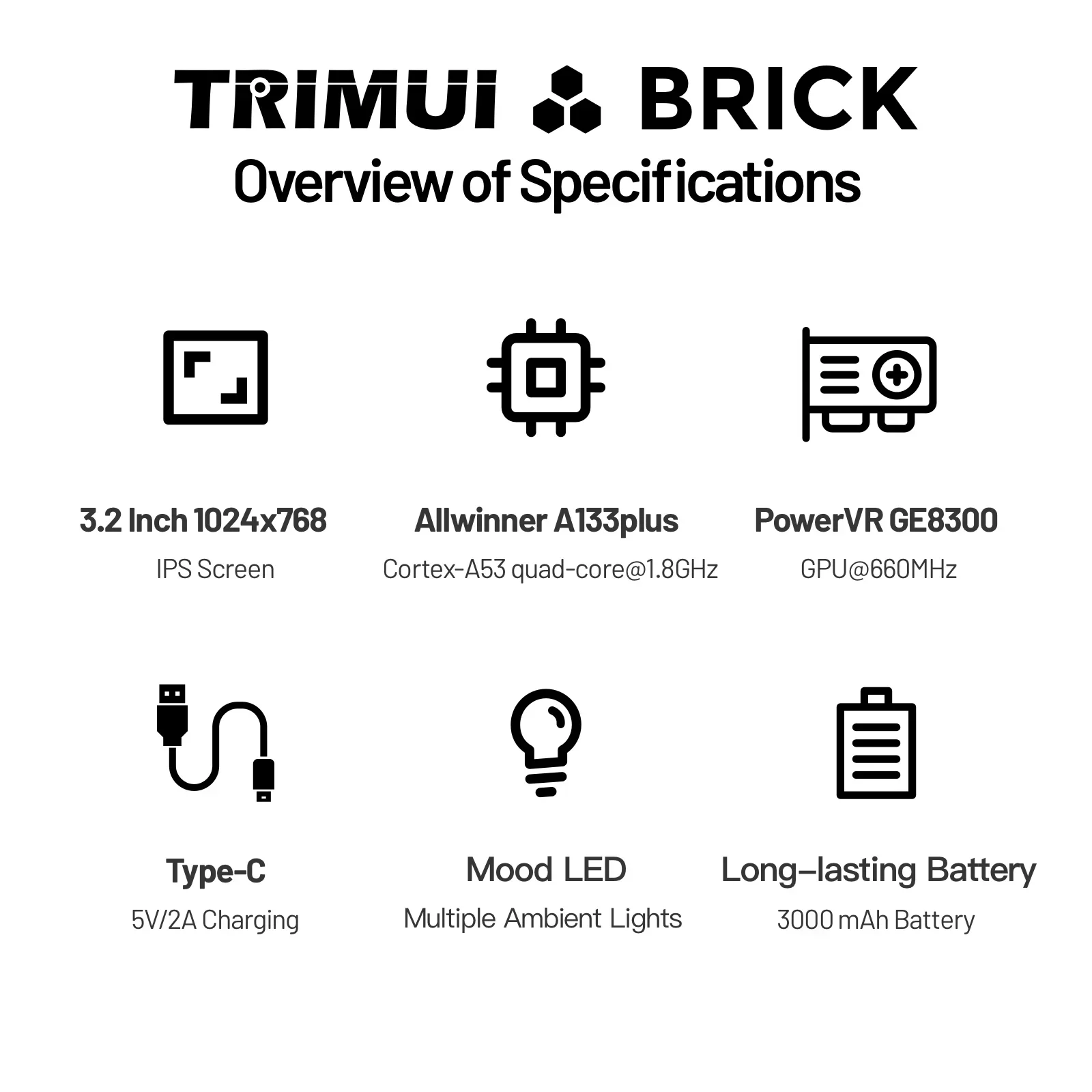 Trimui Brick - Console di giochi portatile, schermo IPS da 3,2 pollici Linux, 13000 giochi, console di gioco retrò con batteria da 4000 mAh