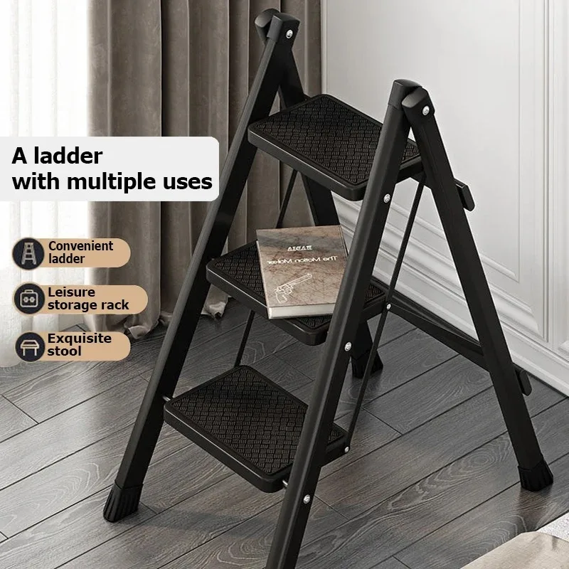 Folding Ladder 2/3/4 Step Carbon Steel Foldable House Protable Ladder Stable Step Stool Storage Shelf for Home Multifunctional
