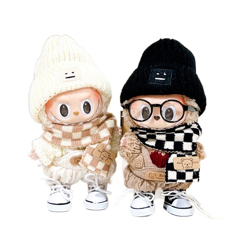 17 ซม.Labubu เสื้อผ้า 1nd/2nd labubu รุ่น Labubu นั่งเสื้อผ้าจี้ตุ๊กตา Labubu ตุ๊กตาเสื้อผ้าเสื้อกันหนาวผ้าพันคอ
