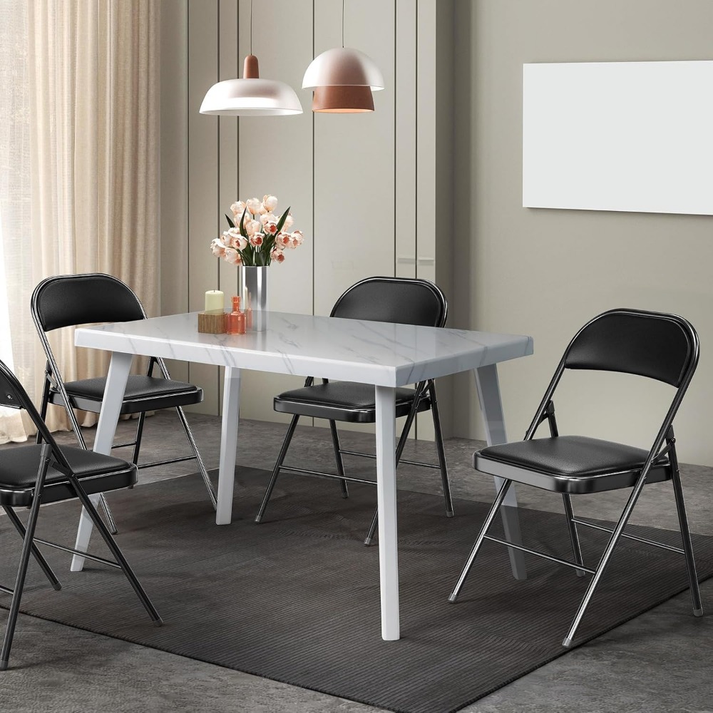 Folding Chairs with Padded Seats, Metal Frame with Pu Leather Seat & Back, Capacity 350 lbs