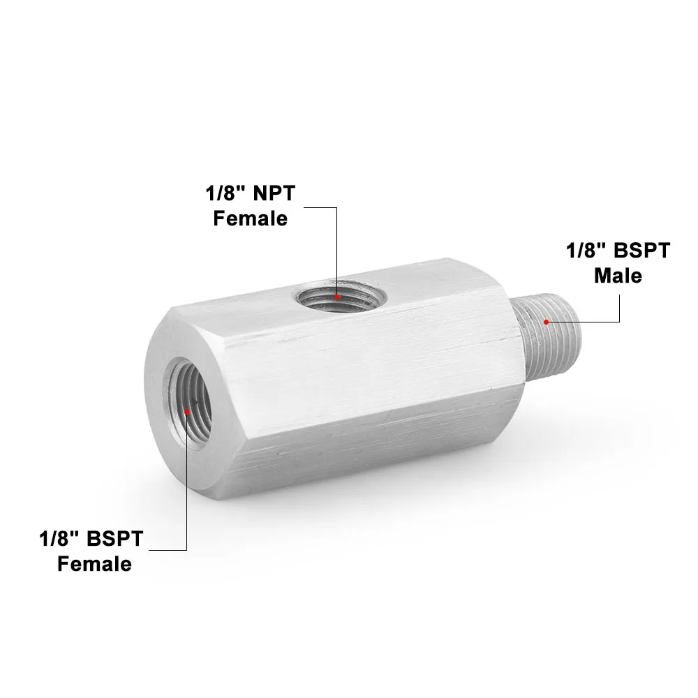 Agujeros laterales de acero inoxidable, 1/8 "NPT hembra a M12 M10 M14 1/8NPT 1/4NPT, conector de Sensor de presión de aceite, adaptador en T de calibre de línea de alimentación