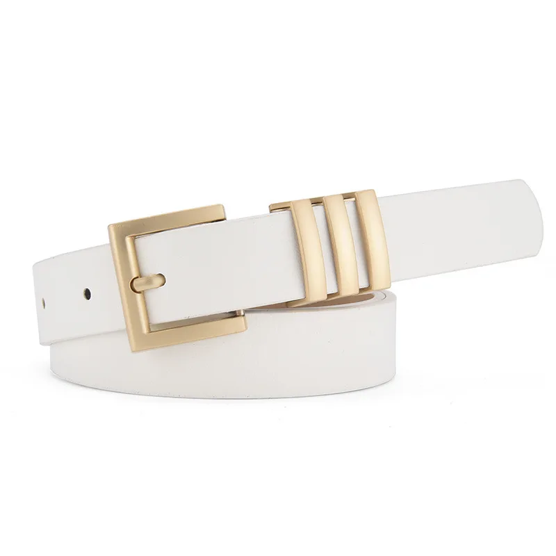 2023 ใหม่แฟชั่นSilver Square Pin Buckleเข็มขัดผู้หญิงสีดําสีน้ําตาลหญิงเข็มขัดสุภาพสตรีชุดกางเกงยีนส์ปรับเข็มขัด