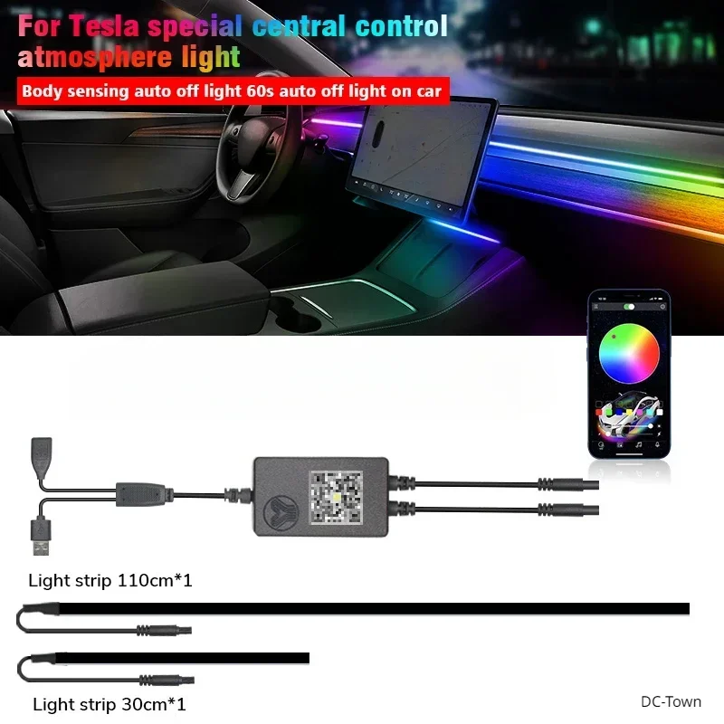 Ambient Light for Tesla Model 3 Y Instrument Panel Wireless Charging LED Atmosphere Light APP Control LED Strips Neon Lighting