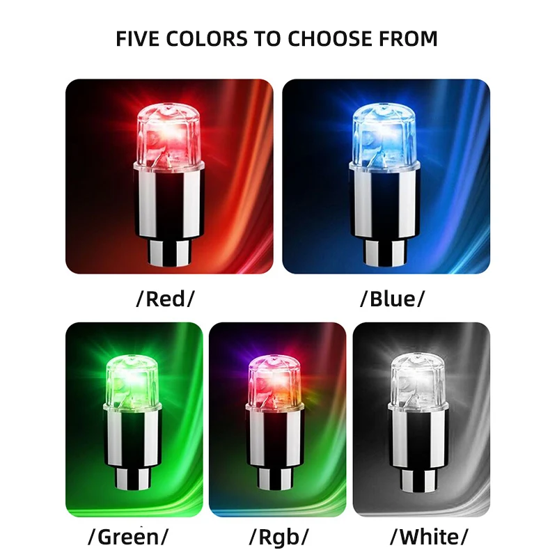 4PCS ยางวาล์วหมวกไฟ LED ที่มีสีสันล้อสําหรับรถ Air Valve Caps นีออนสําหรับรถจักรยานยนต์จักรยาน Auto ภายนอก