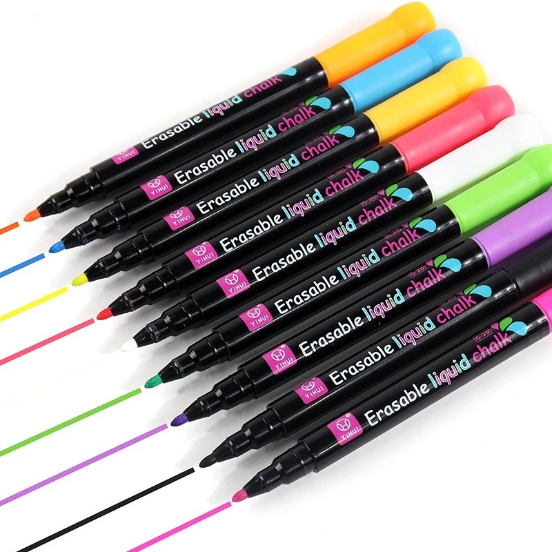 8 kolorów 1-2mm kreda w płynie zmazywalny zakreślacz fluorescencyjny marker do tablicy Graffiti LED reklama tablica biała